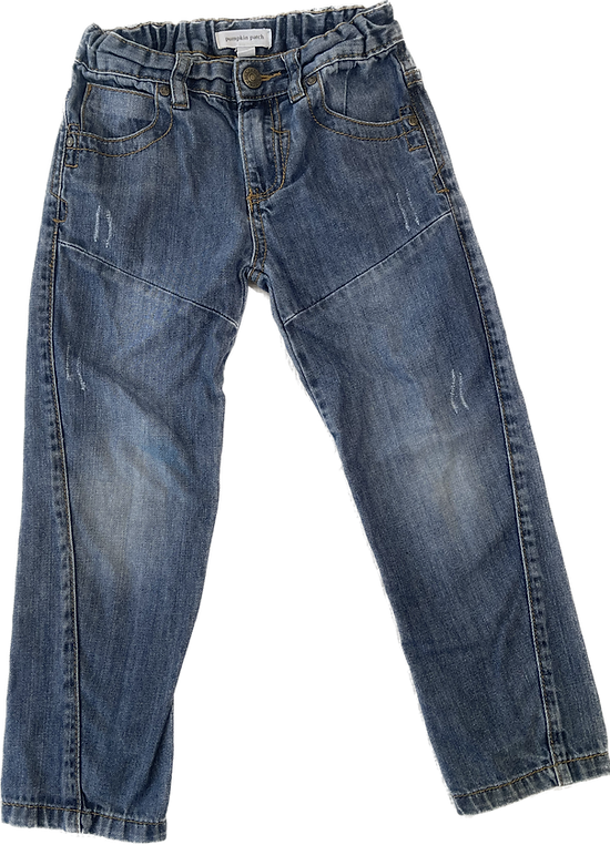 Front view of boys blue denim jeans size 4