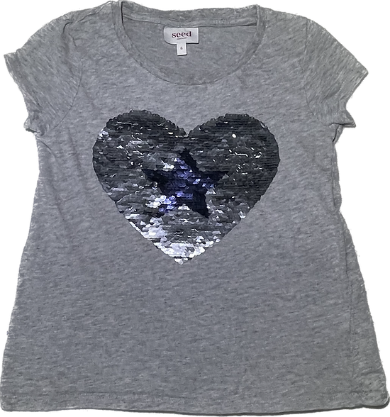 Front view of girls grey sequin flip top with sparkle detail
