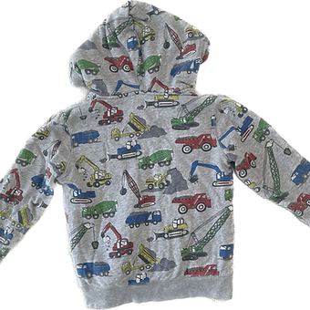 Back of printed MiniBoden hoodie for kids aged 7-8