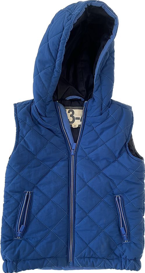 Front view of toddler boys blue puffy vest size 3-5