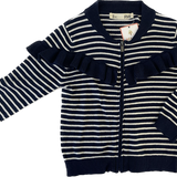 H&M, Flounce-trimmed cardigan Navy/White, EUC, Size 5