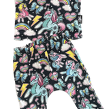 Six Bunnies, Girls Black Unicorn/Rainbow PJ Set, GUC, Size 00 (3-6m)