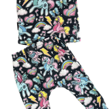 Six Bunnies, Girls Black Unicorn/Rainbow PJ Set, GUC, Size 00 (3-6m)