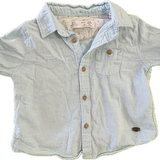 Zara, Pinstriped Baby Blue Roll up Sleeve Collared Top, EUC, Size 0 (6-9m)