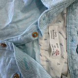 Zara, Pinstriped Baby Blue Roll up Sleeve Collared Top, EUC, Size 0 (6-9m)