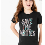 M&S, Save the Parties, Girls Typographic Print Crew-Neck T-shirt, EUC, Size 7-8