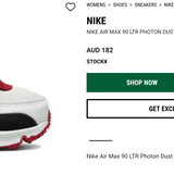 Nike, Nike Air Max 90 LTR Photon Dust Varsity Red (TD), GUC, Size 3.5UK (1-3Y)
