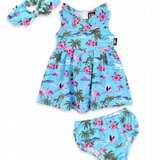 Six Bunnies, Flamingos Blue 3 Piece Set, EUC, Size 0 (6-12m)