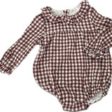 Seed Baby, Girls Brown Gingham Romper, EUC, Size 1 (12-18m)