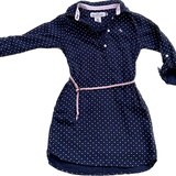 H&M, Girls Navy Collared Polka-Dot Dress w/Pink Belt, Size 5-6