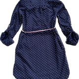 H&M, Girls Navy Collared Polka-Dot Dress w/Pink Belt, Size 5-6