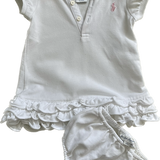 Polo Ralph Lauren, White Ruffled Dress w/Bloomers, Size 6mo (0)