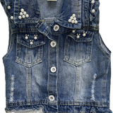 Tianmimi, Girls Blue-Jean Vest w Lace, Size 6