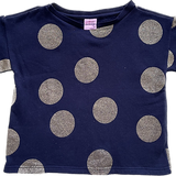 Peter Alexander Jnr, Girls Navy/Gold Polka-Dot Sht Slv Jersey Shirt, Size 10