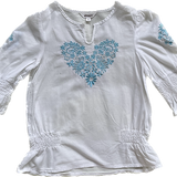 Milkshake, Girls Embroidered Blue Heart Top, Size 5