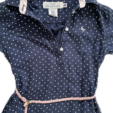 H&M, Girls Navy Collared Polka-Dot Dress w/Pink Belt, Size 5-6