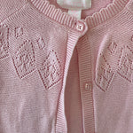 Baby Girls Knit Cardigan laid flat – Elegant pink knitwear, button-up design for infants 3-6 months.