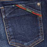 Side view of kid's straight-leg blue denim jeans by Gucci