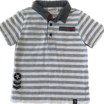 Front view of boys striped collared cotton shirt size 18 months