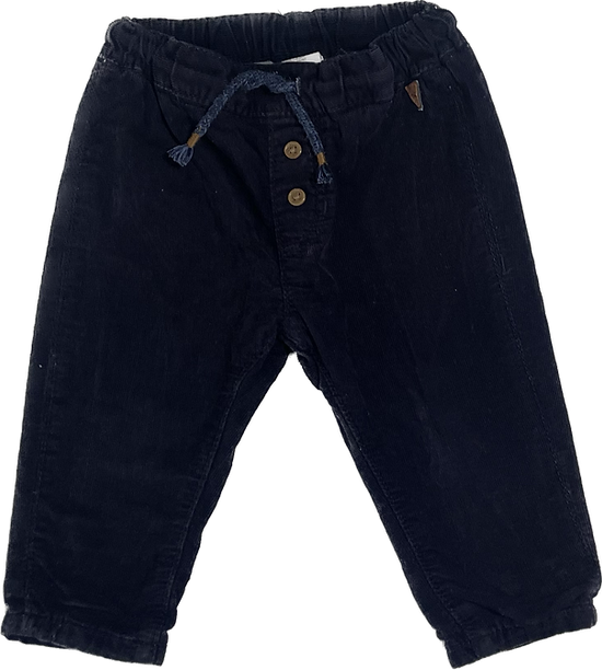 Front view of classic navy cord pants for women, size 00, H&M.