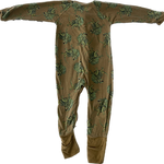 Back side of dinosaur print onesie showing full coverage and print detail