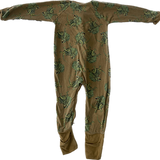 Back side of dinosaur print onesie showing full coverage and print detail