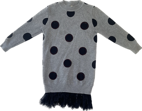 Front view of girls sweater dress with lace trim in size 7