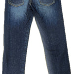 Gucci brand tag and waistband detail on kid's denim jeans