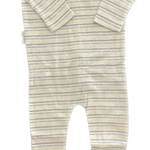 Back view of Purebaby Boys Striped Onesie Jumpsuit in neutral stripes