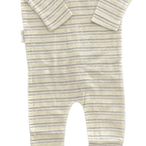 Back view of Purebaby Boys Striped Onesie Jumpsuit in neutral stripes
