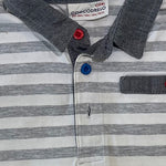 Close-up of cotton fabric and collar on boys striped shirt