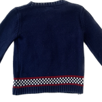 Cozy toddler sweater with colorful car print design